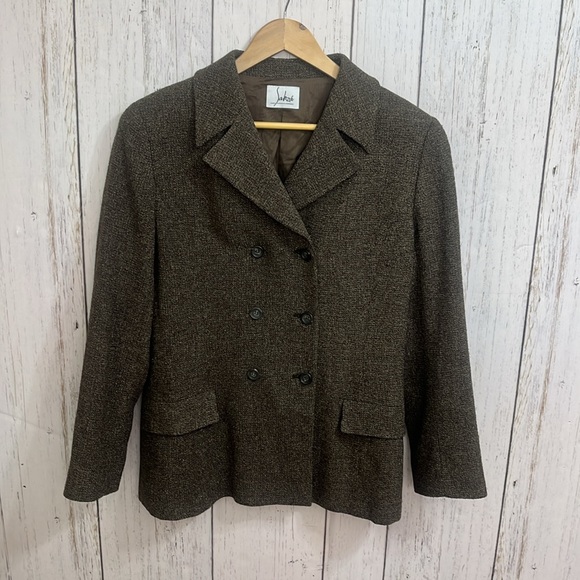 Sahza Wool Blend Double Breasted Blazer Size 12 Brown and Tan - Picture 9 of 12